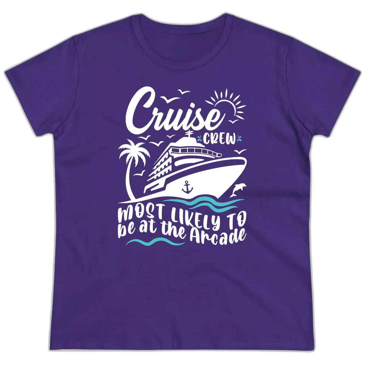 Cruise Crew Most Likely to be at the Arcade Ladies Tee in Purple