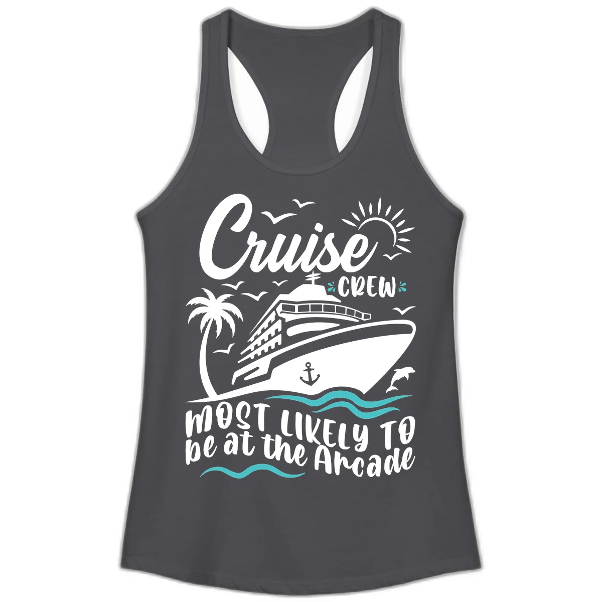 Cruise Crew Most Likely to be at the Arcade Ladies Tank in Solid Dark Gray