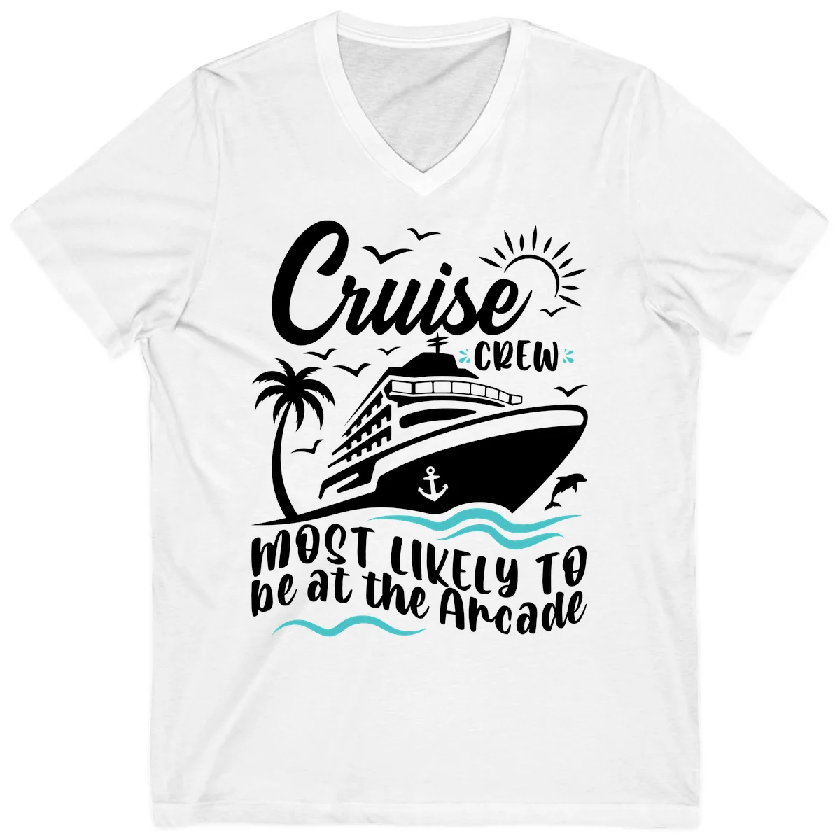 Cruise Crew Most Likely to be at the Arcade V-Neck in White