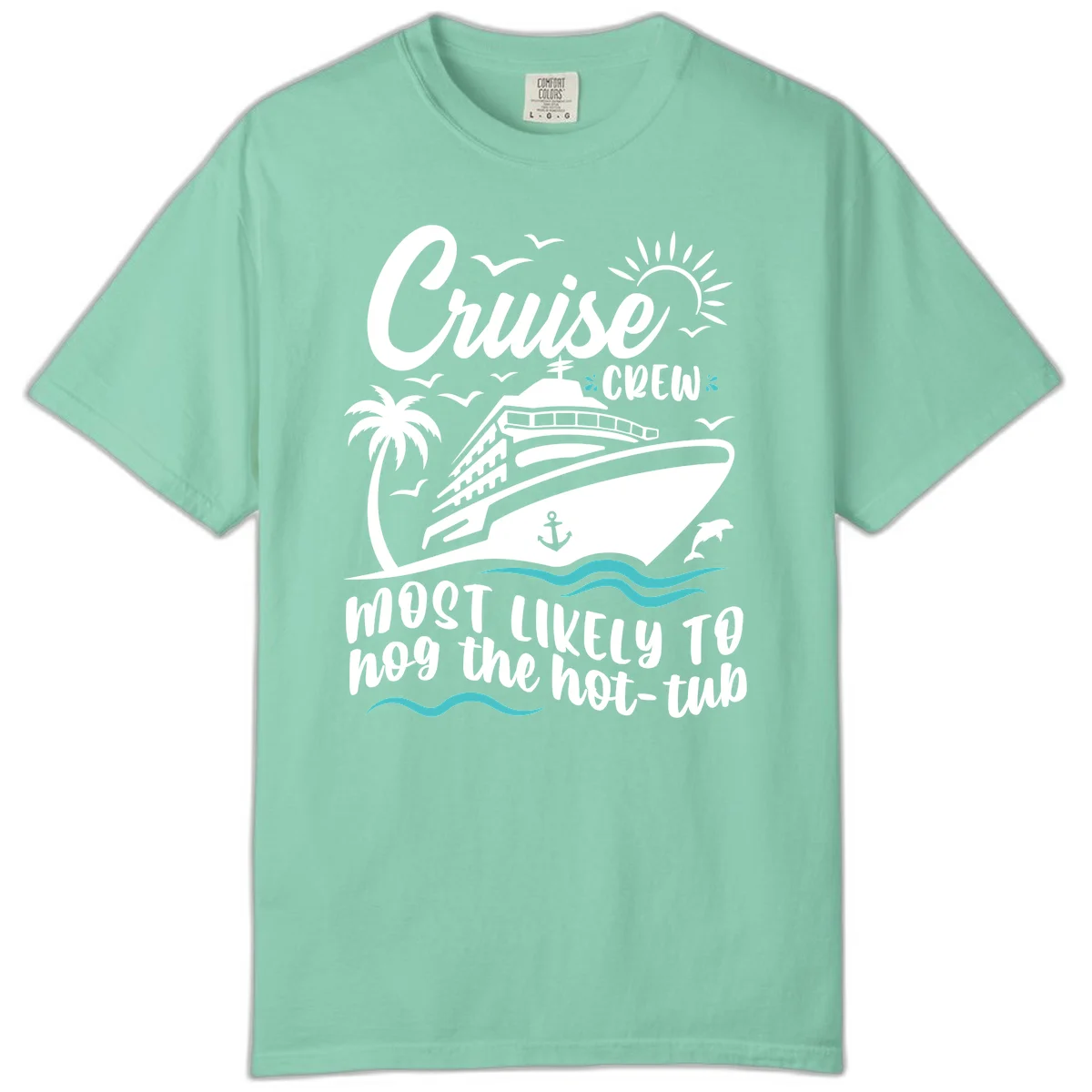 Cruise Crew Hot Tub Humor Comfort Color Tee in Island Reef