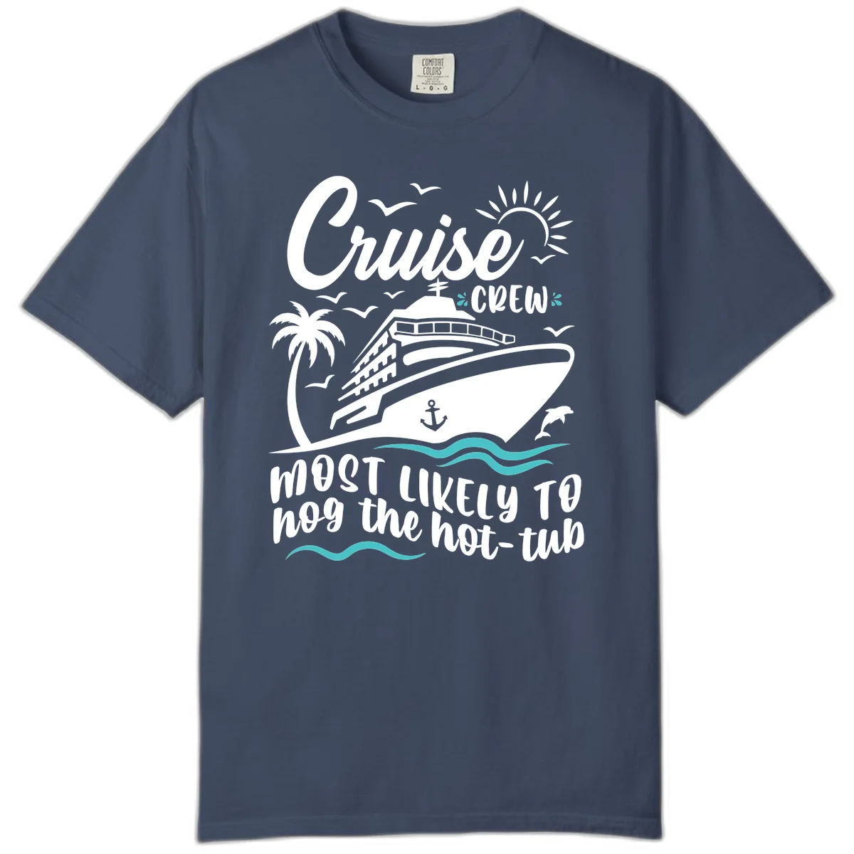 Cruise Crew Hot Tub Humor Comfort Color Tee in Midnight