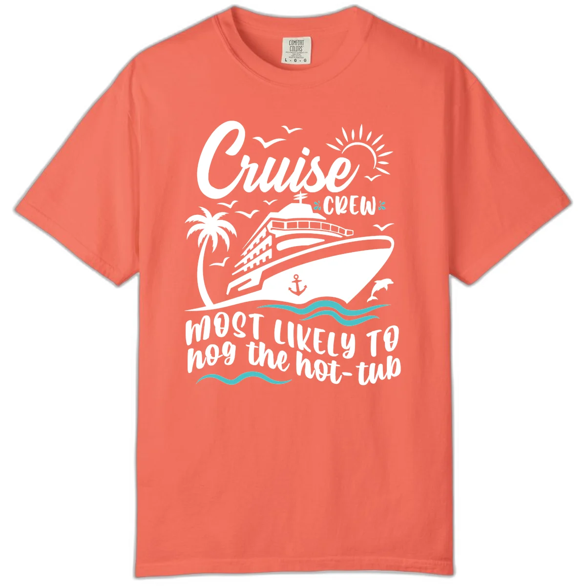 Cruise Crew Hot Tub Humor Comfort Color Tee in Bright Salmon