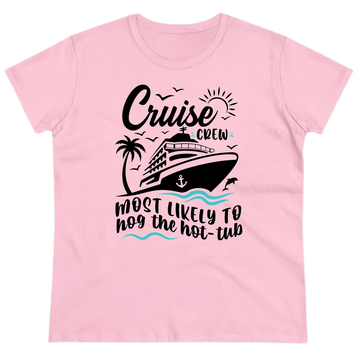 Cruise Crew Hot Tub Humor Ladies Tee in Light Pink