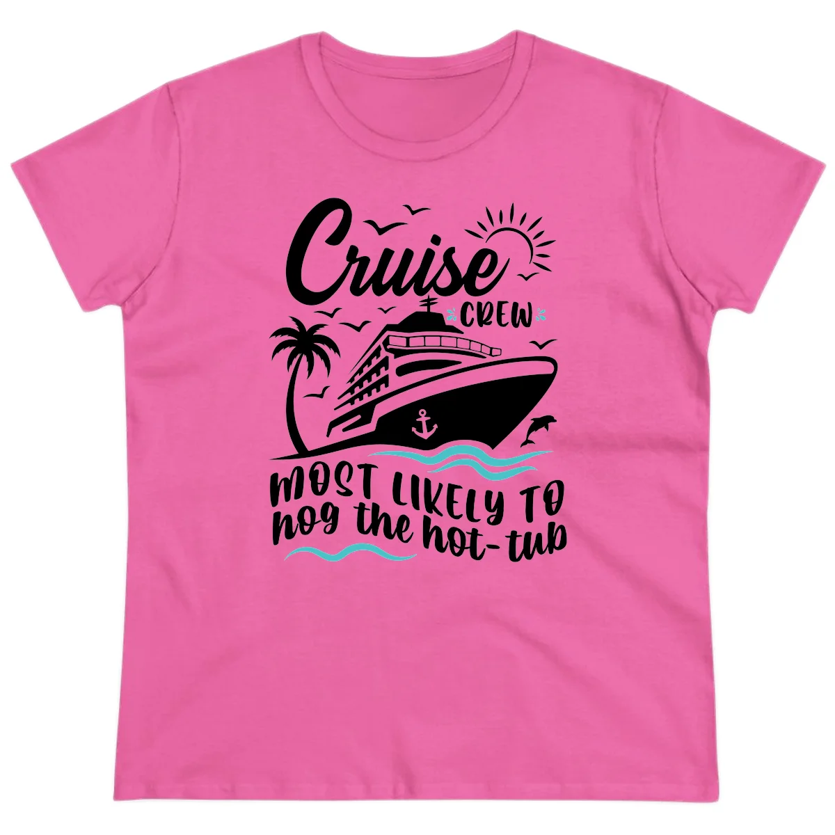 Cruise Crew Hot Tub Humor Ladies Tee in Azalea