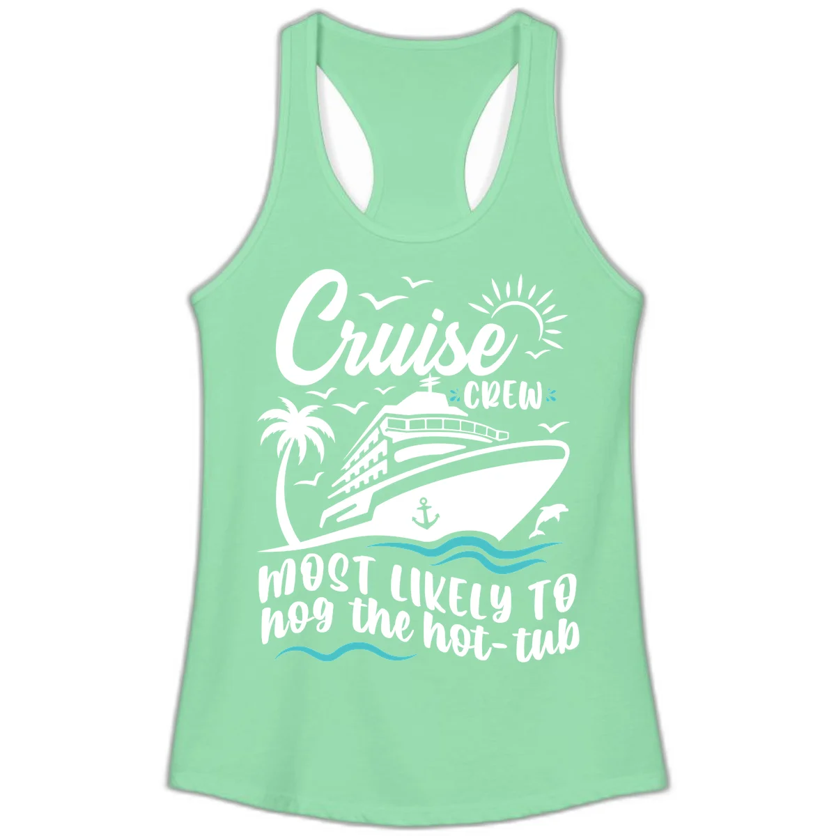 Cruise Crew Hot Tub Humor Ladies Tank in Solid Mint