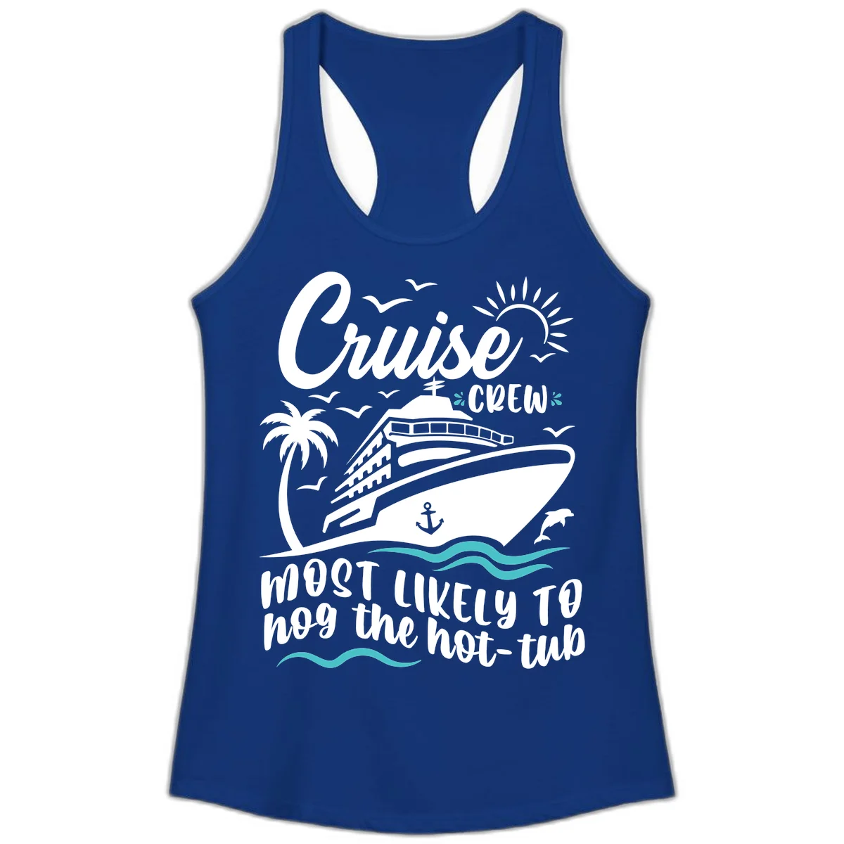 Cruise Crew Hot Tub Humor Ladies Tank in Solid Royal