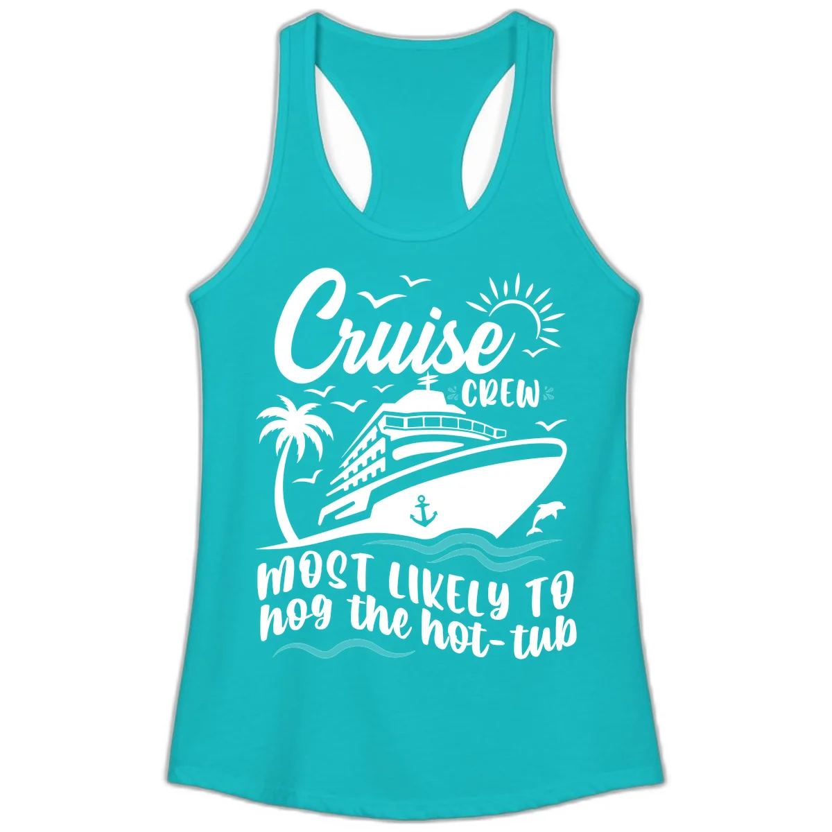Cruise Crew Hot Tub Humor Ladies Tank in Tahiti Blue