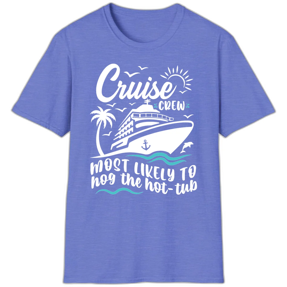 Cruise Crew Hot Tub Humor T-Shirt for Vacation in Heather Royal