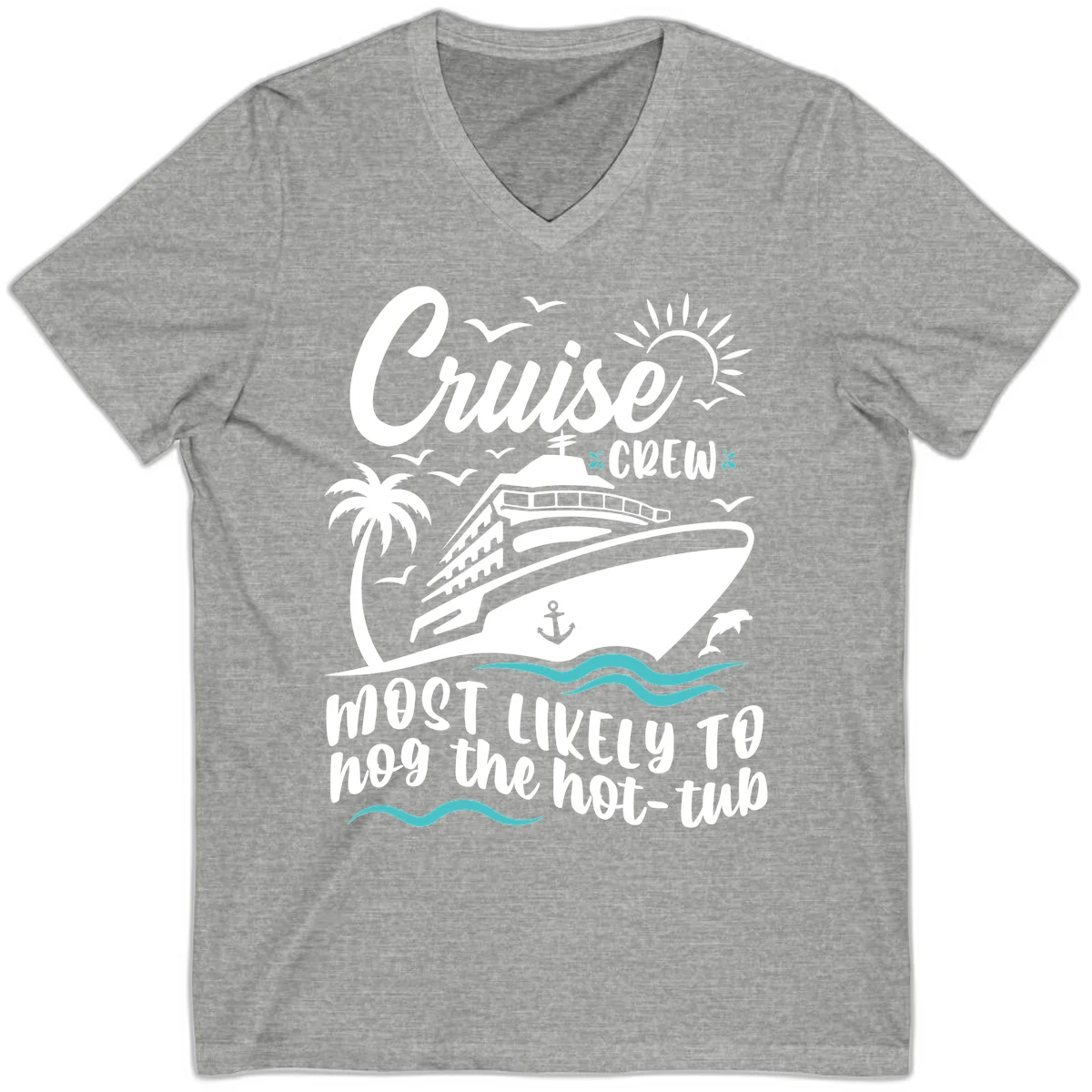 Cruise Crew Hot Tub Humor V-Neck Tee in Athletic Heather