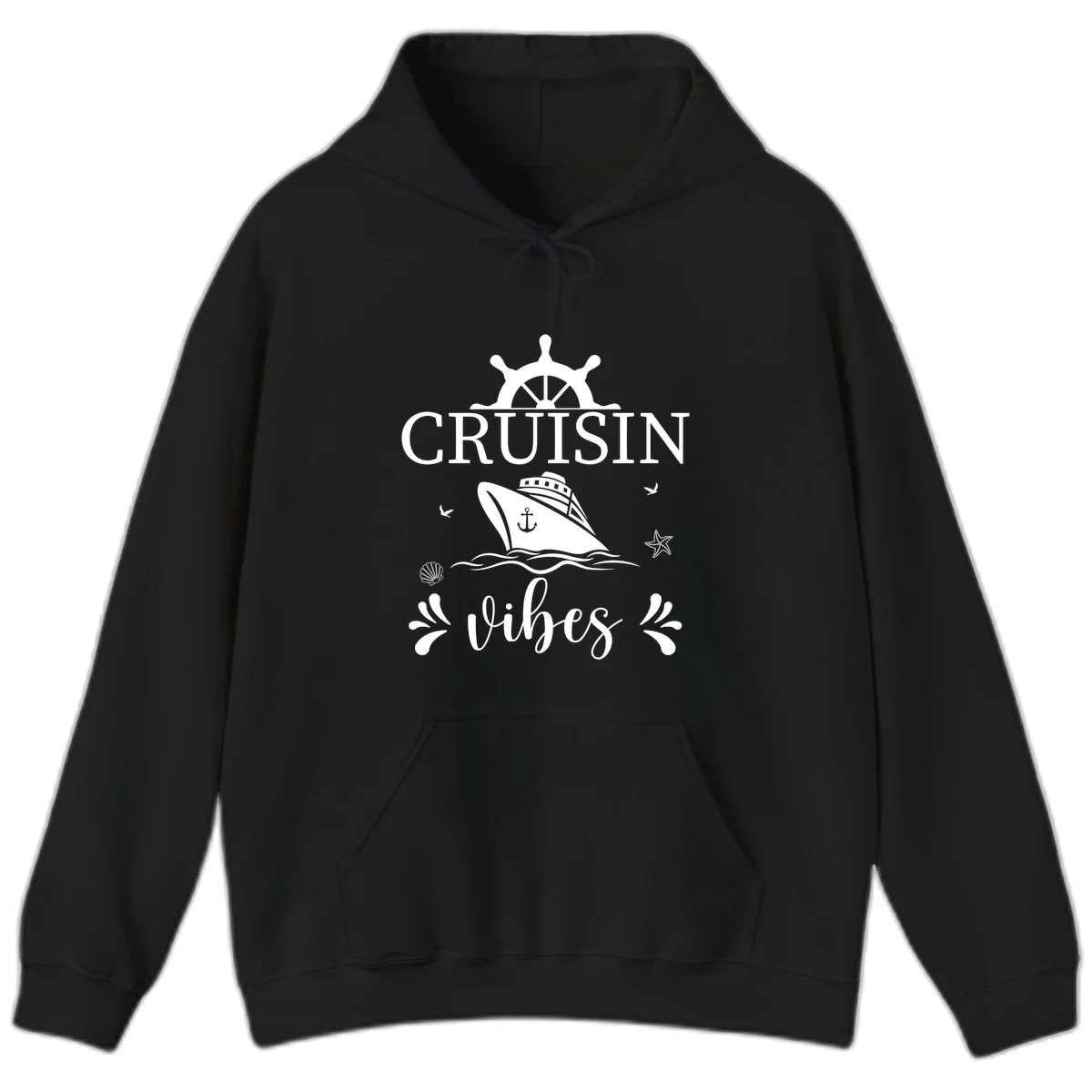 Cruisin Vibes Nautical Helm Hoodie in Black