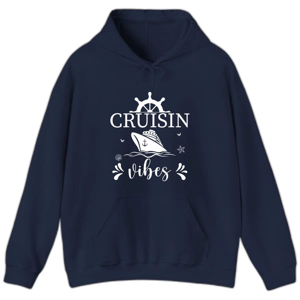 Cruisin Vibes Nautical Helm Hoodie in Navy