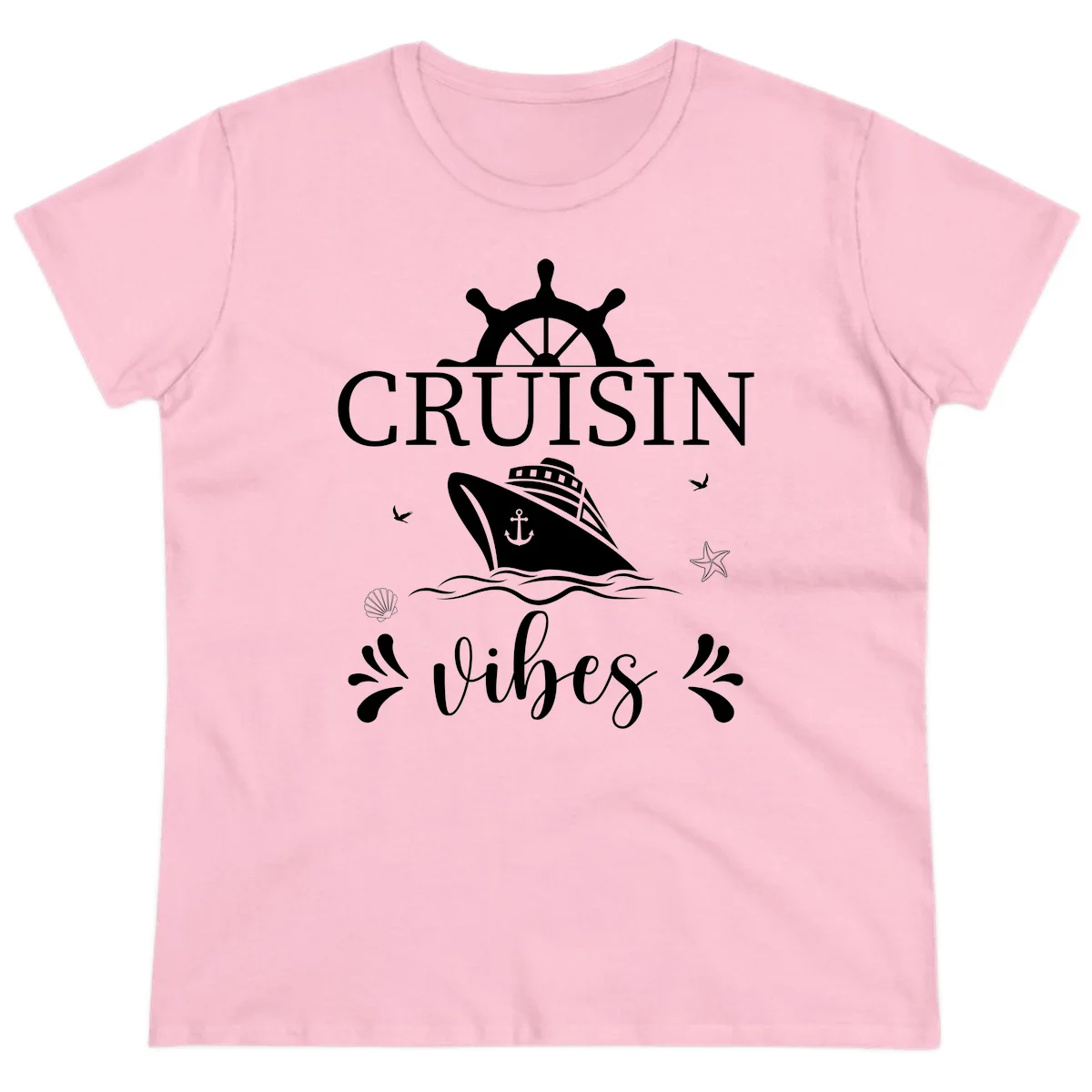 Cruisin Vibes Nautical Helm Ladies Tee in Light Pink