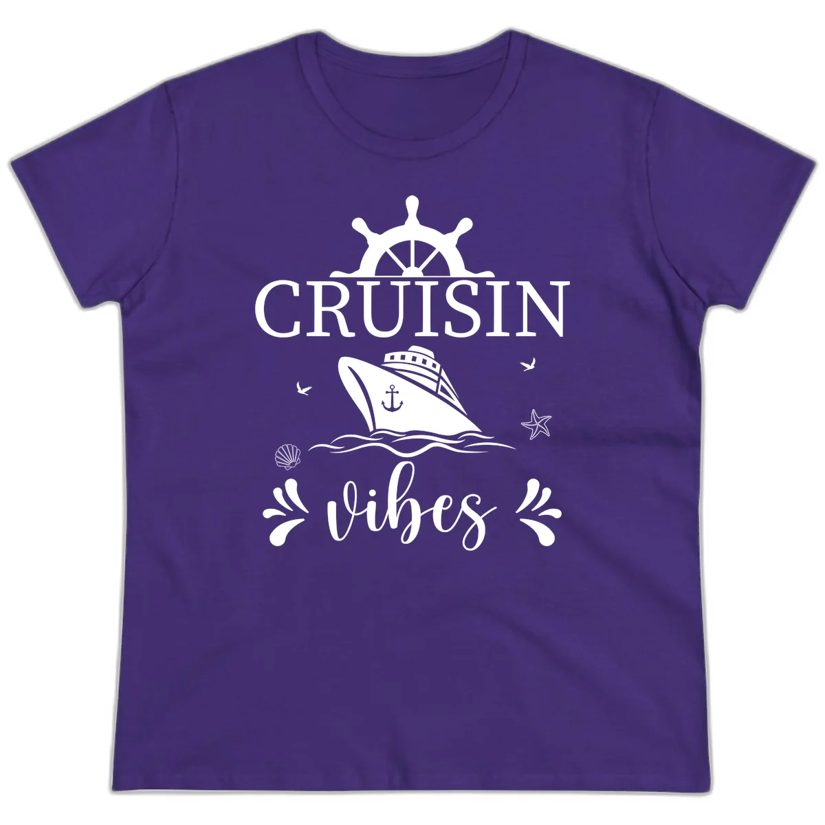 Cruisin Vibes Nautical Helm Ladies Tee in Purple