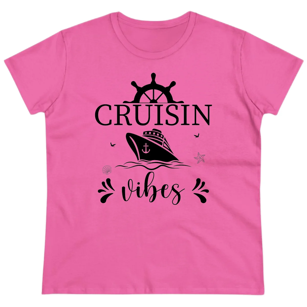 Cruisin Vibes Nautical Helm Ladies Tee in Azalea
