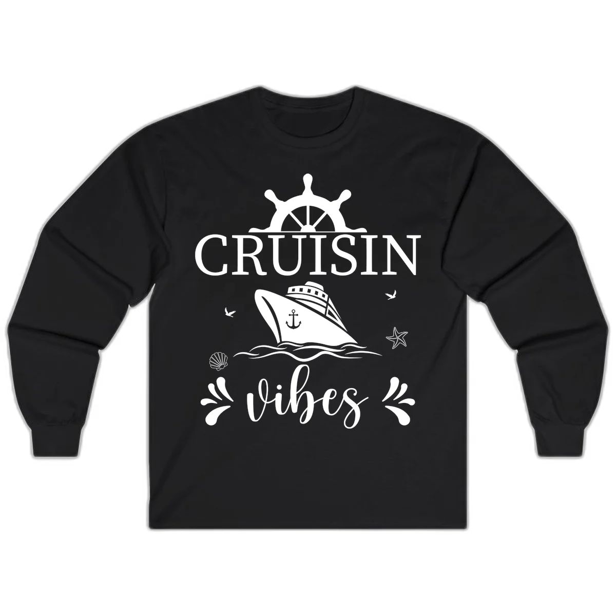 Cruisin Vibes Nautical Helm Long Sleeve in Black