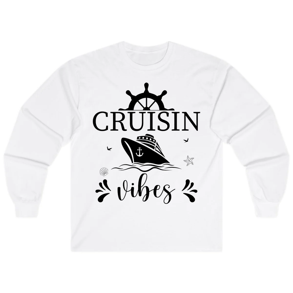 Cruisin Vibes Nautical Helm Long Sleeve in White