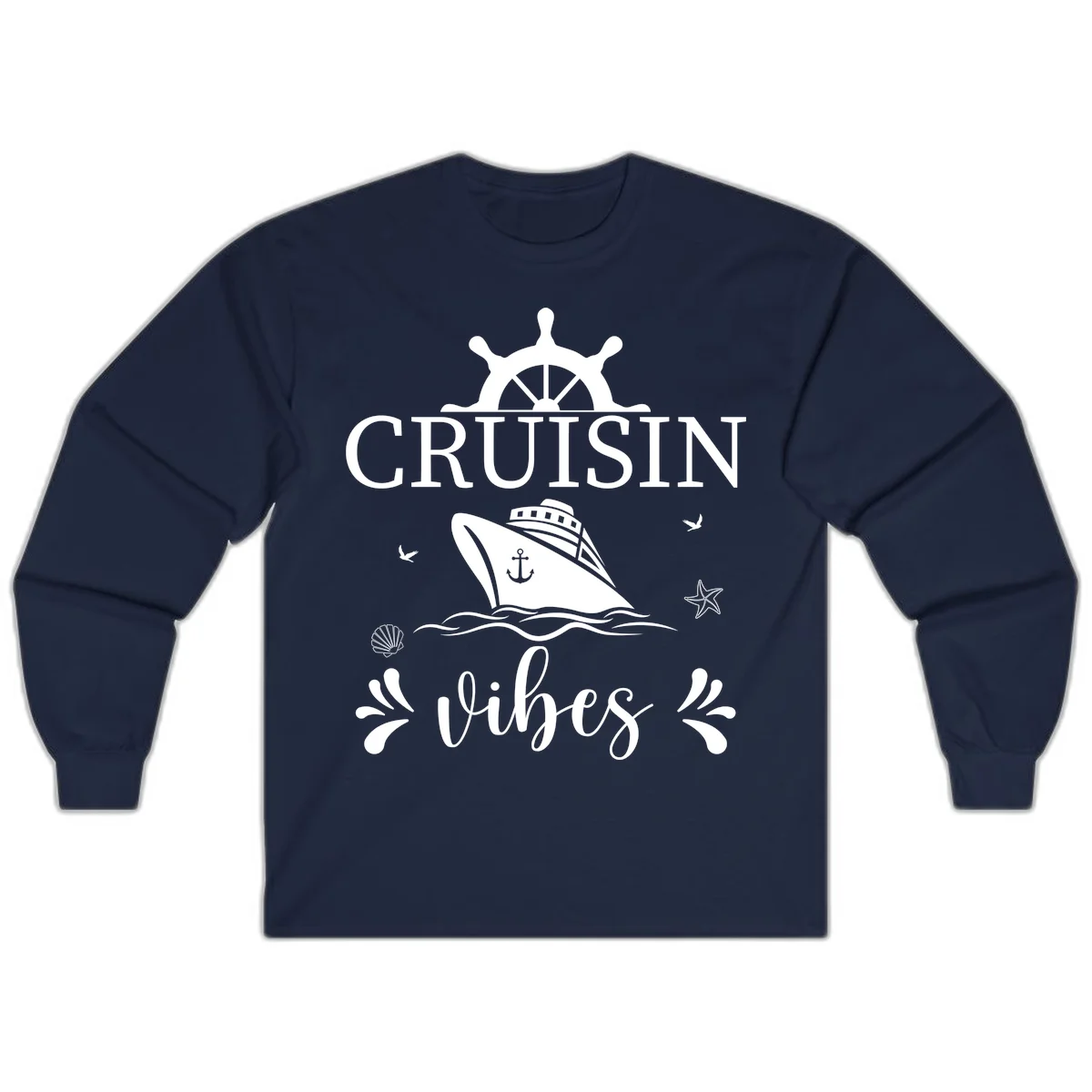 Cruisin Vibes Nautical Helm Long Sleeve in Navy