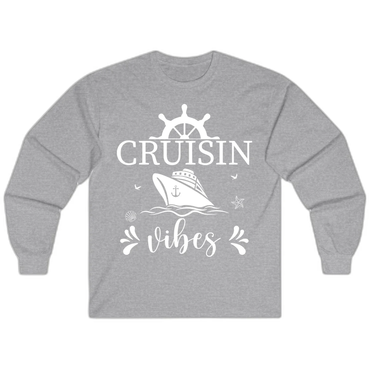Cruisin Vibes Nautical Helm Long Sleeve in Sport Grey