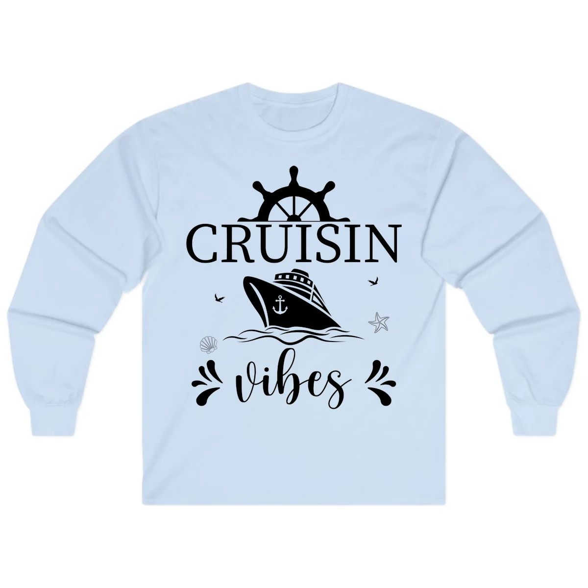 Cruisin Vibes Nautical Helm Long Sleeve in Light Blue
