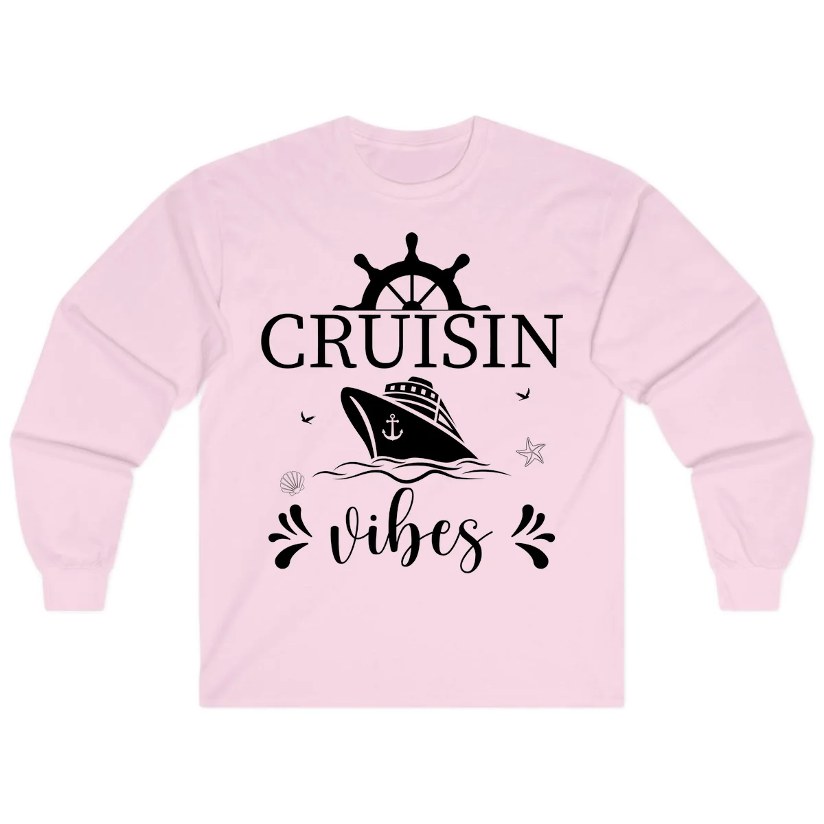 Cruisin Vibes Nautical Helm Long Sleeve in Light Pink