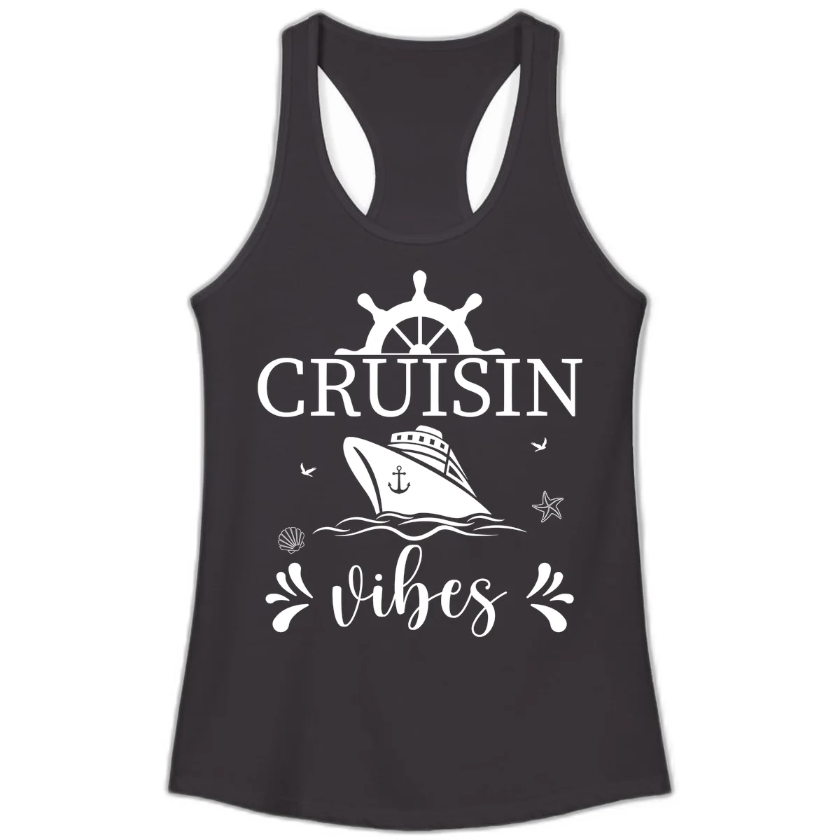 Cruisin Vibes Nautical Helm Ladies Tank in Black