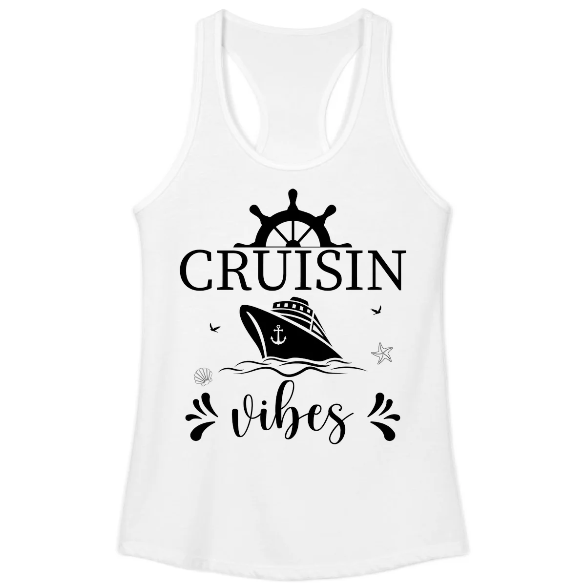 Cruisin Vibes Nautical Helm Ladies Tank in White