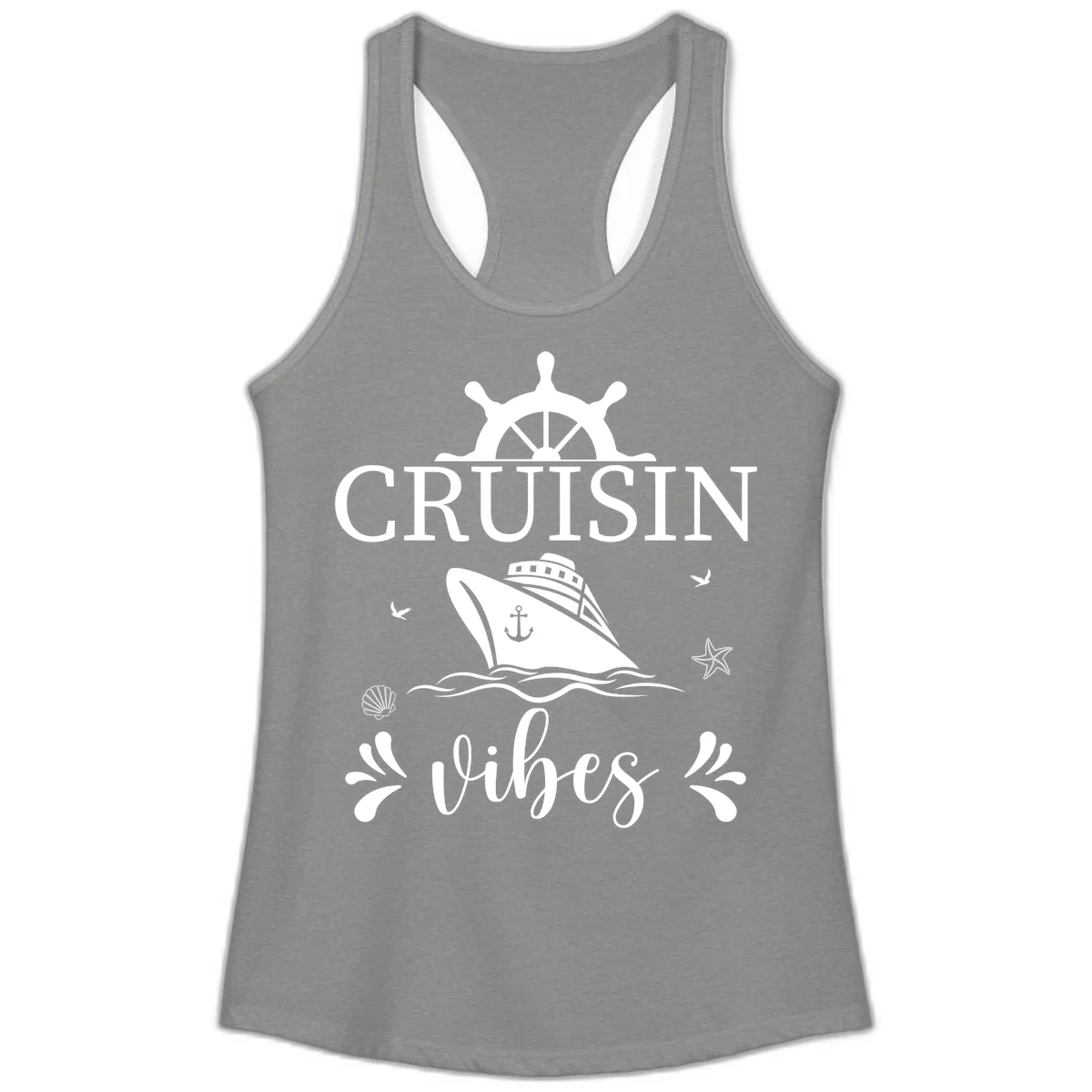 Cruisin Vibes Nautical Helm Ladies Tank in Heather Grey