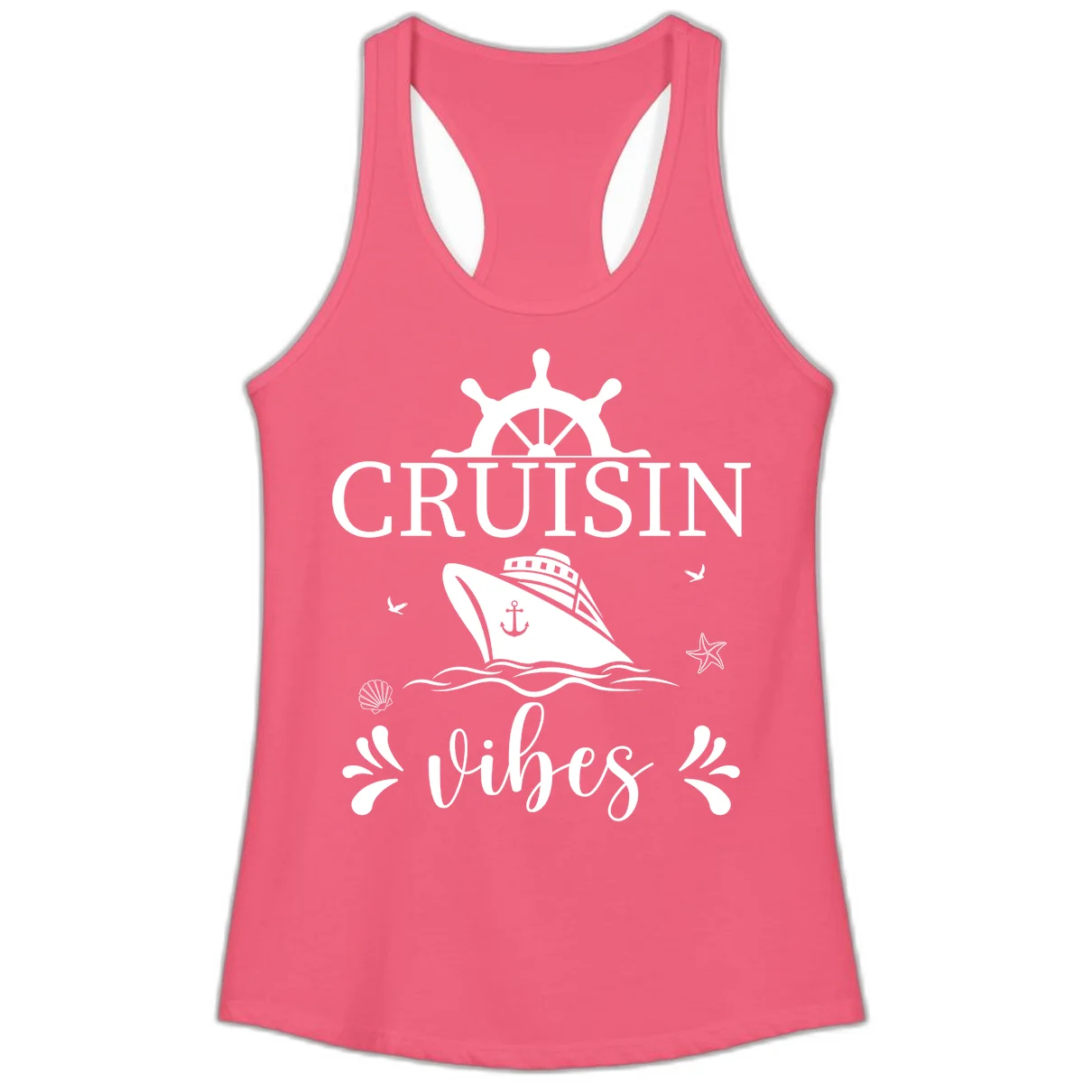 Cruisin Vibes Nautical Helm Ladies Tank in Hot Pink