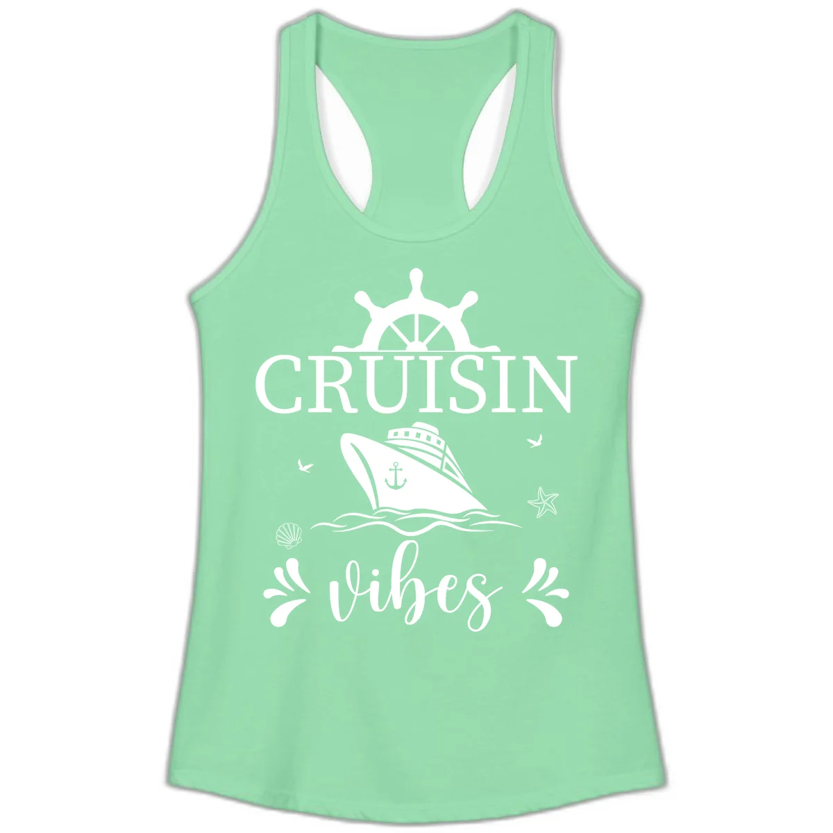 Cruisin Vibes Nautical Helm Ladies Tank in Solid Mint