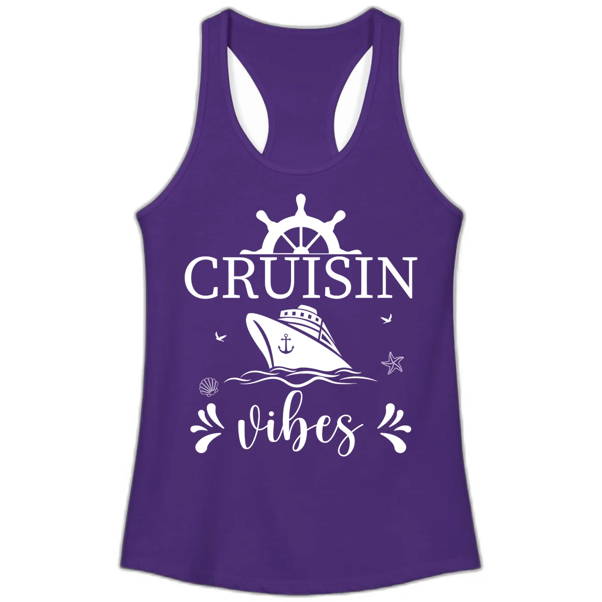 Cruisin Vibes Nautical Helm Ladies Tank in Solid Purple Rush