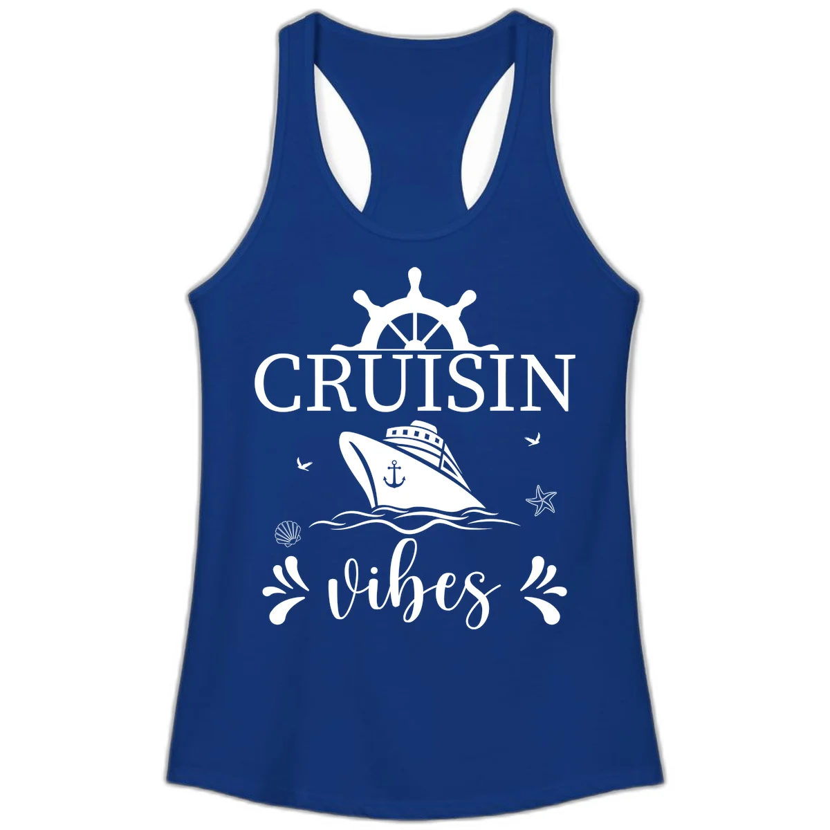 Cruisin Vibes Nautical Helm Ladies Tank in Solid Royal