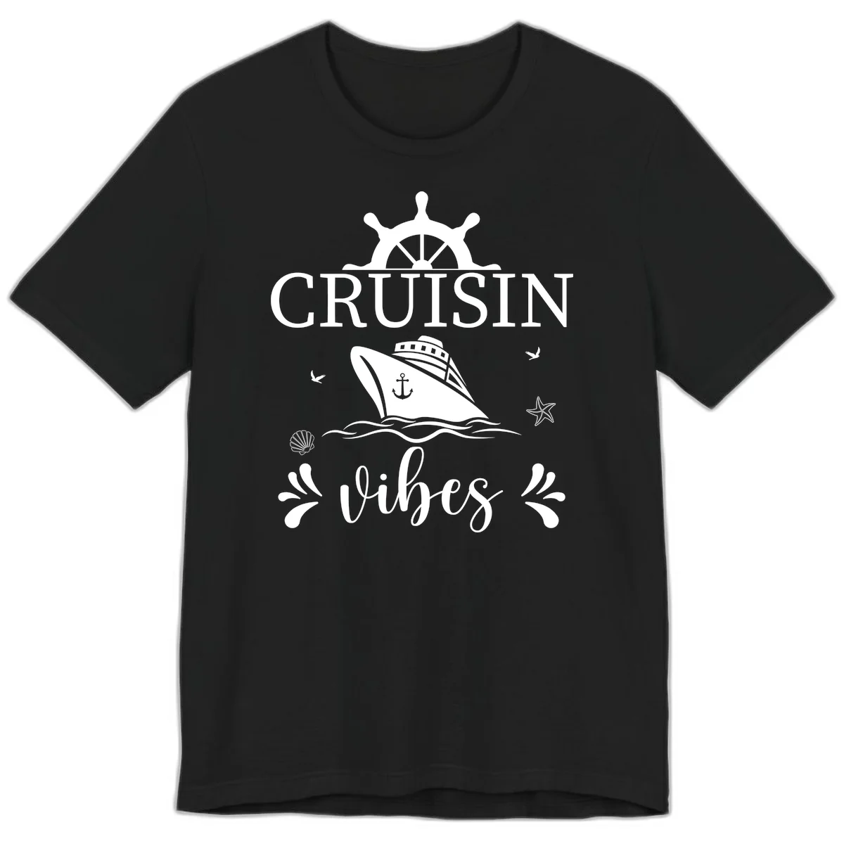 Cruisin Vibes Nautical Helm Premium T-Shirt in Black