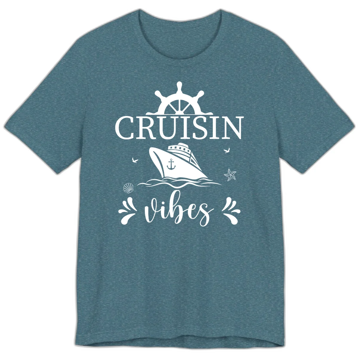 Cruisin Vibes Nautical Helm Premium T-Shirt in Heather Deep Teal