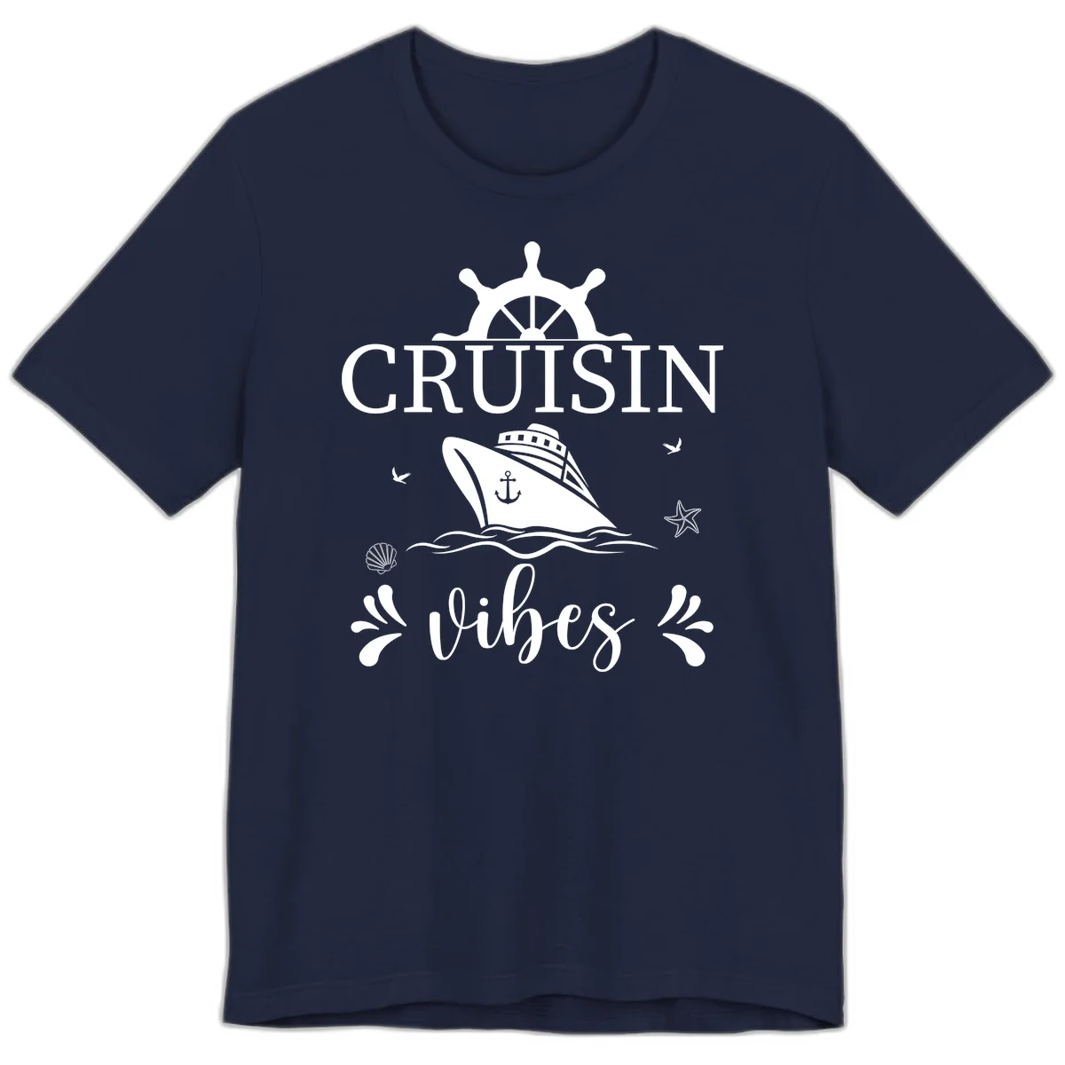 Cruisin Vibes Nautical Helm Premium T-Shirt in Navy