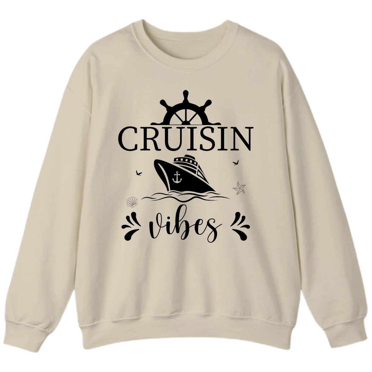 Cruisin Vibes Nautical Helm Sweatshirt in Sand