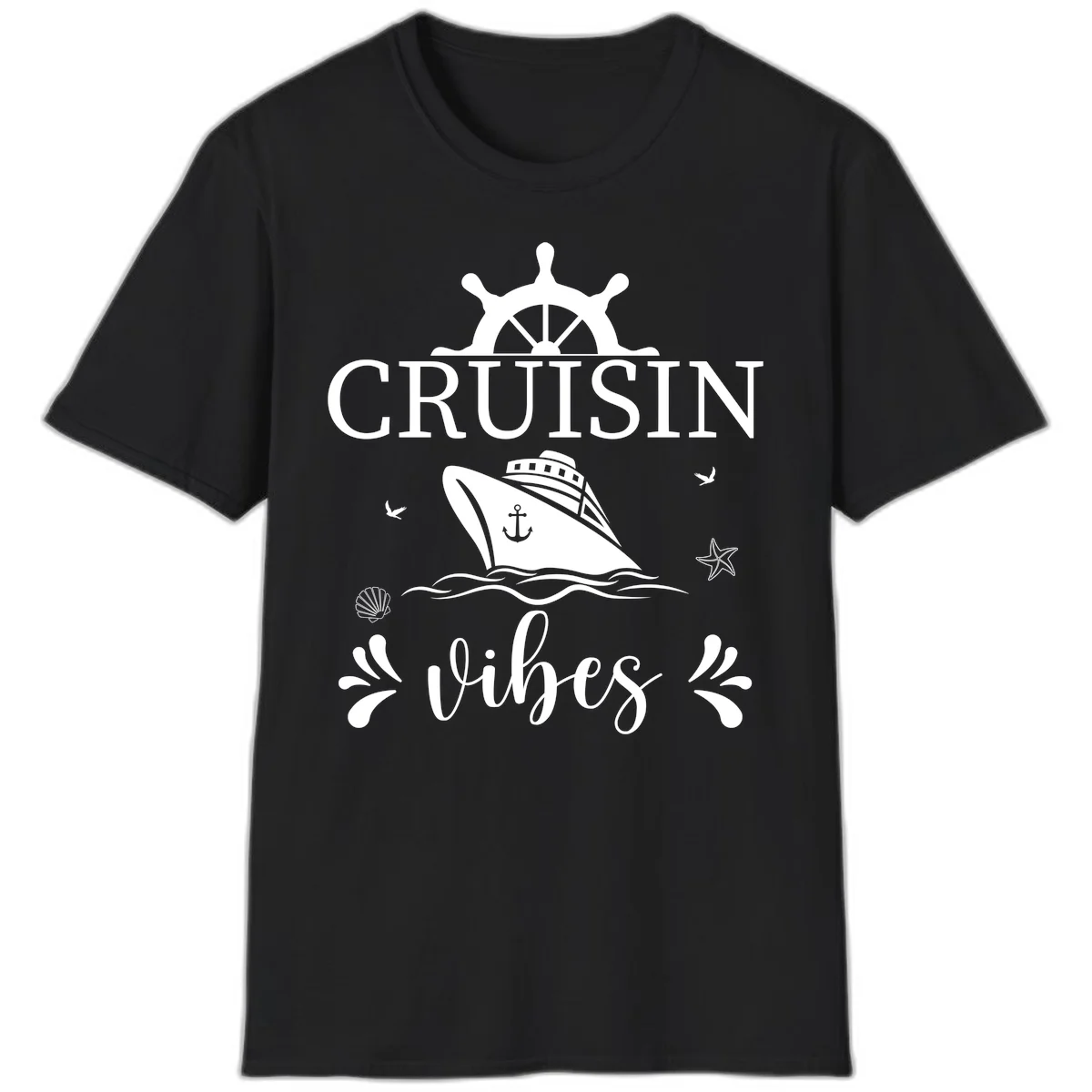 Cruisin Vibes Nautical Helm T-Shirt in Black