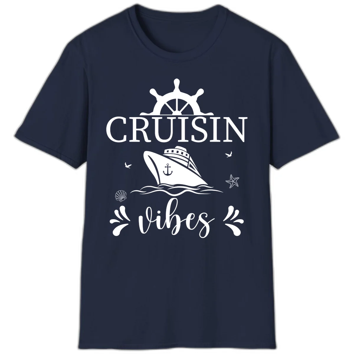 Cruisin Vibes Nautical Helm T-Shirt in Navy