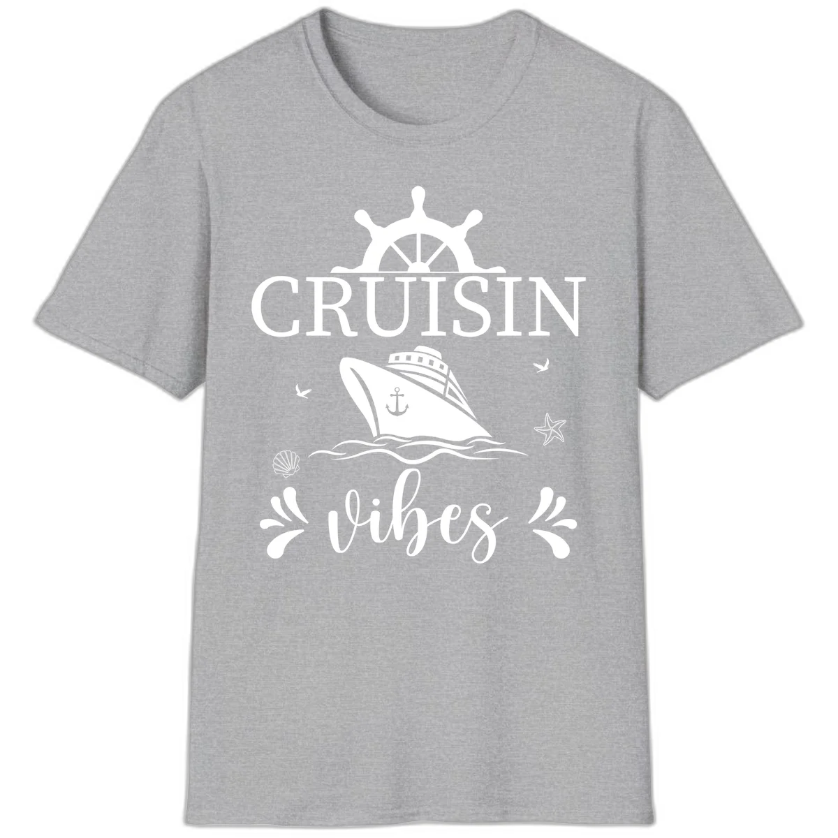 Cruisin Vibes Nautical Helm T-Shirt in Sport Grey