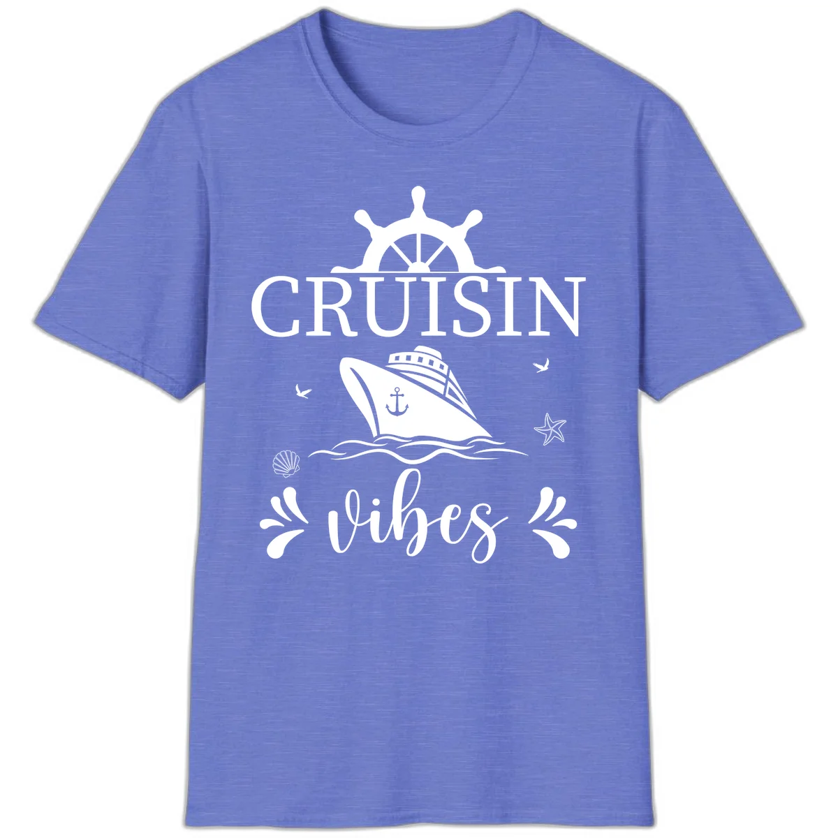 Cruisin Vibes Nautical Helm T-Shirt in Heather Royal
