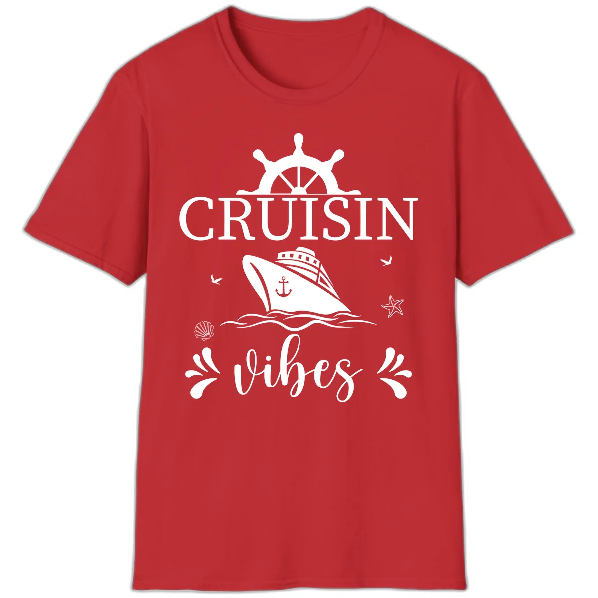 Cruisin Vibes Nautical Helm T-Shirt in Red