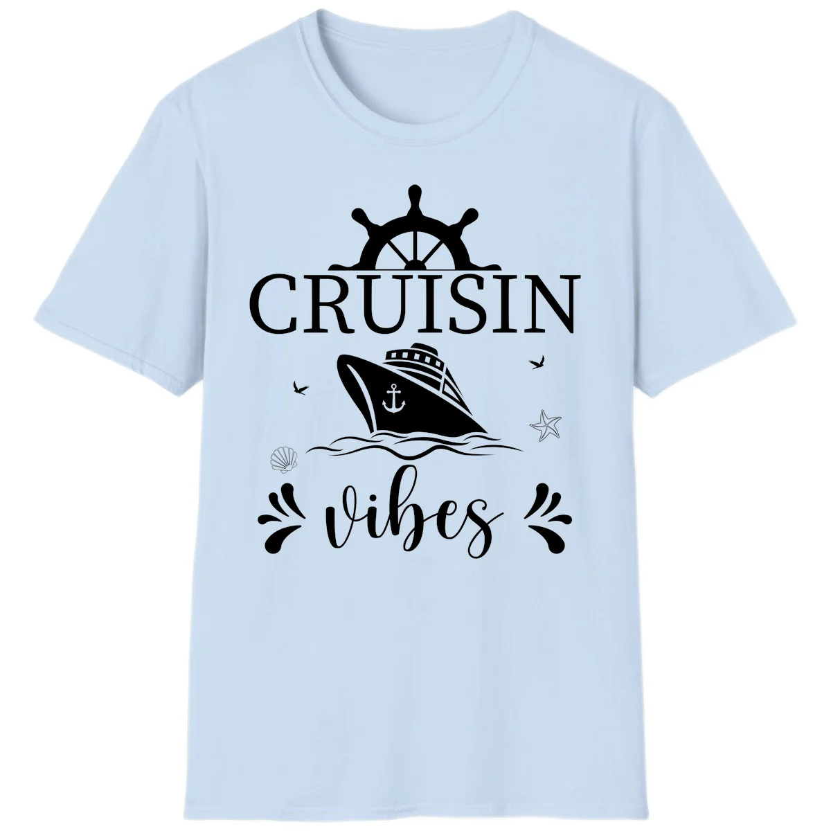 Cruisin Vibes Nautical Helm T-Shirt in Light Blue