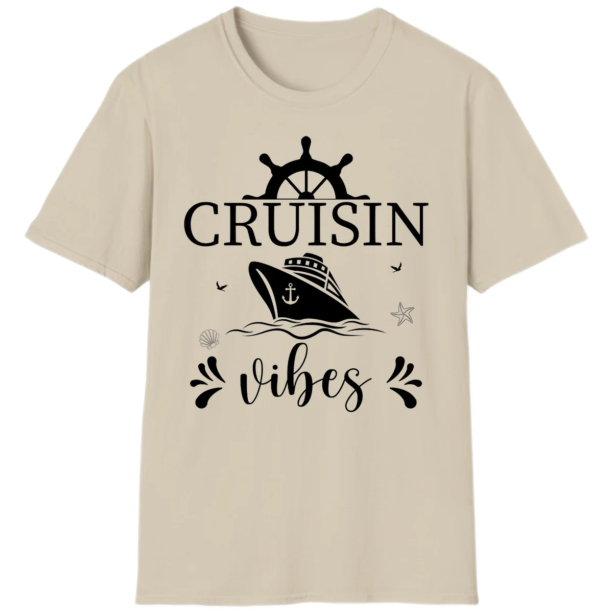 Cruisin Vibes Nautical Helm T-Shirt in Sand