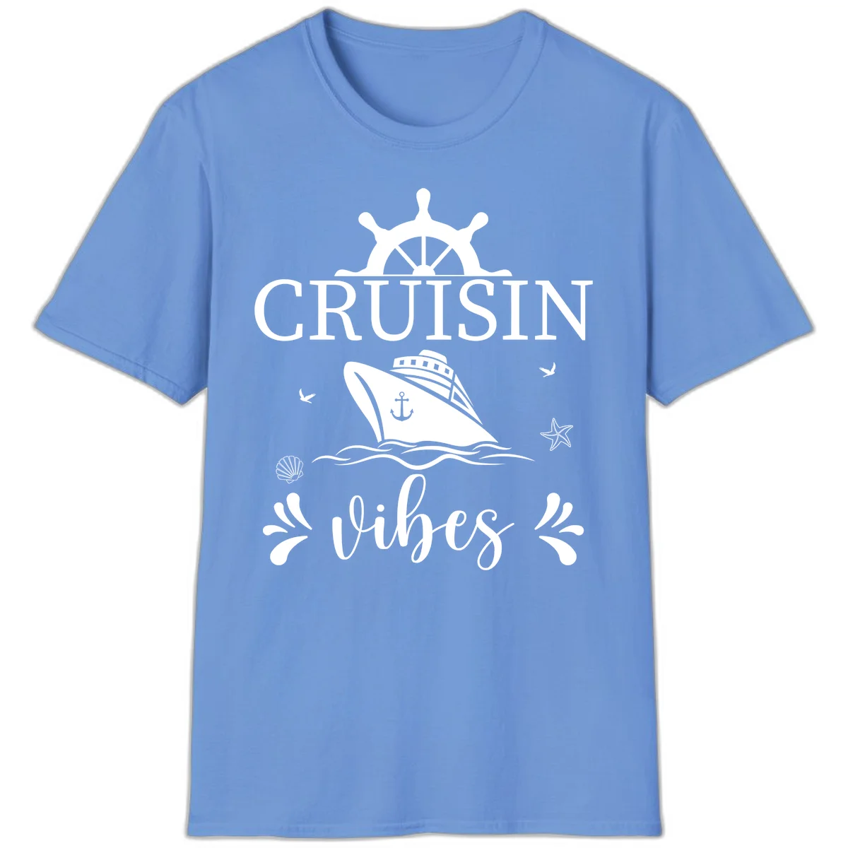 Cruisin Vibes Nautical Helm T-Shirt in Carolina Blue