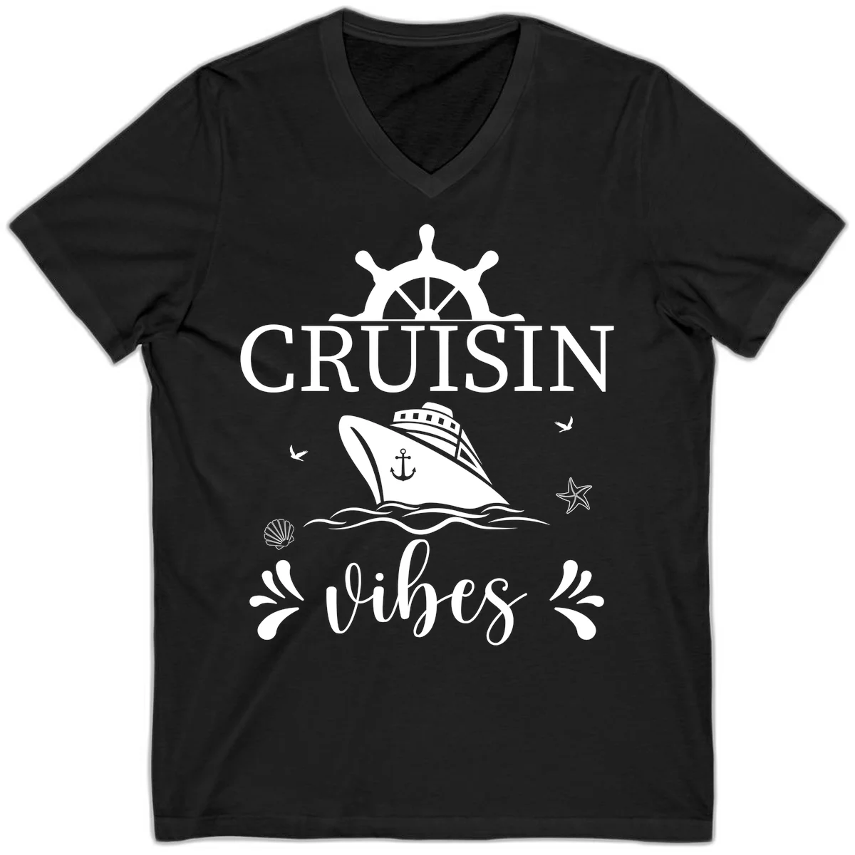 Cruisin Vibes Nautical Helm V-Neck in Black