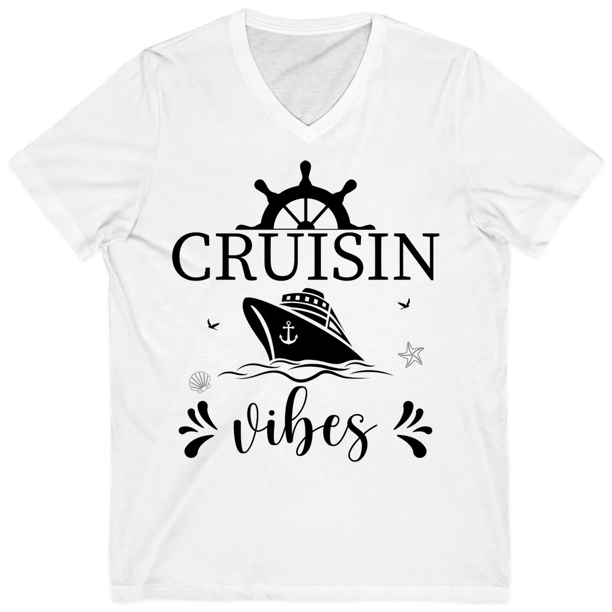 Cruisin Vibes Nautical Helm V-Neck in White
