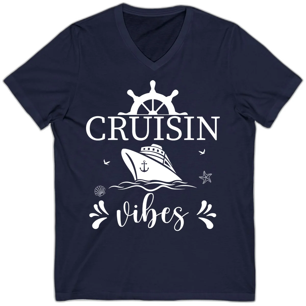Cruisin Vibes Nautical Helm V-Neck in Navy