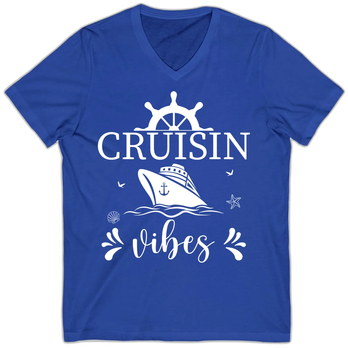 Cruisin Vibes Nautical Helm V-Neck in True Royal