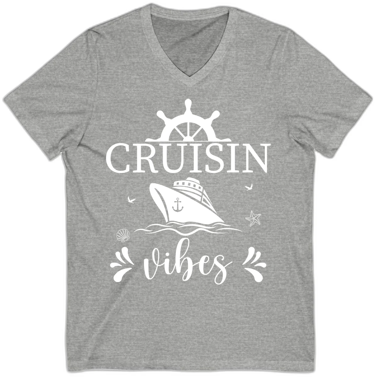 Cruisin Vibes Nautical Helm V-Neck in Athletic Heather