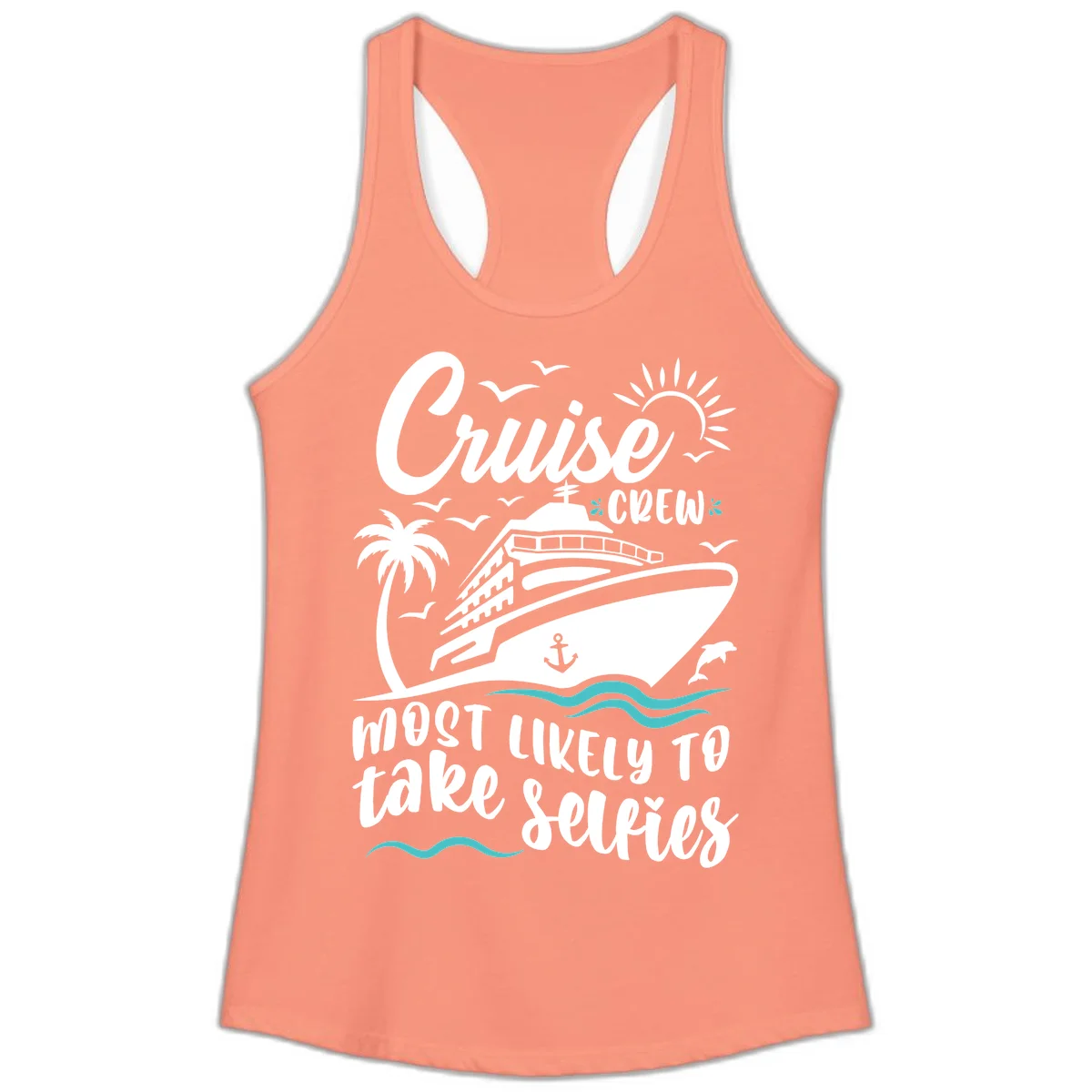 Cruise Crew Most Likely To Take Selfies Ladies Tank in Solid Light Orange