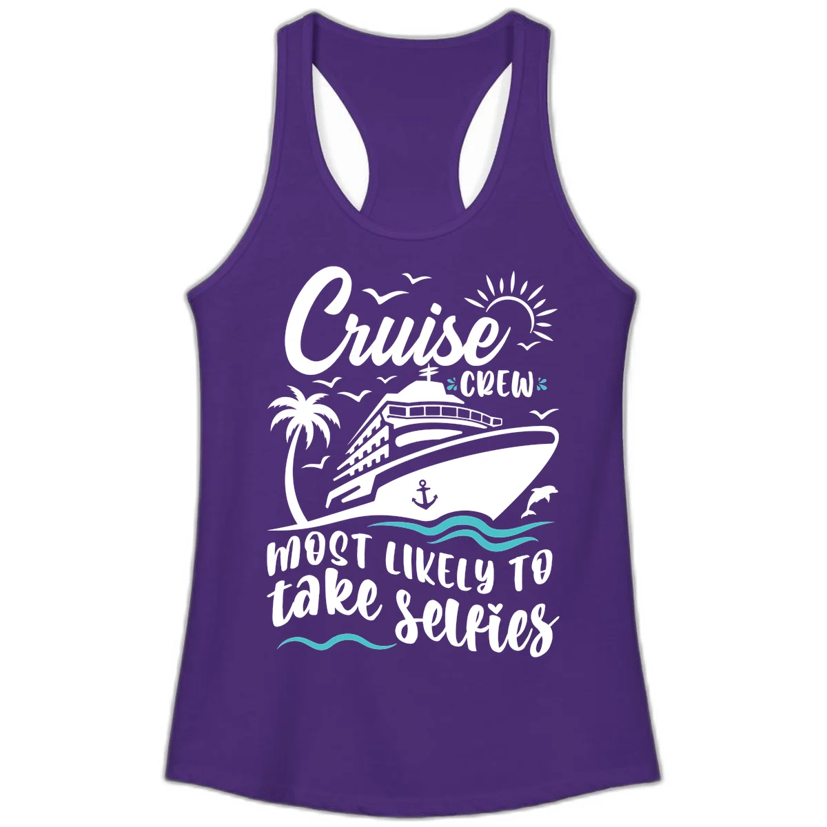 Cruise Crew Most Likely To Take Selfies Ladies Tank in Solid Purple Rush